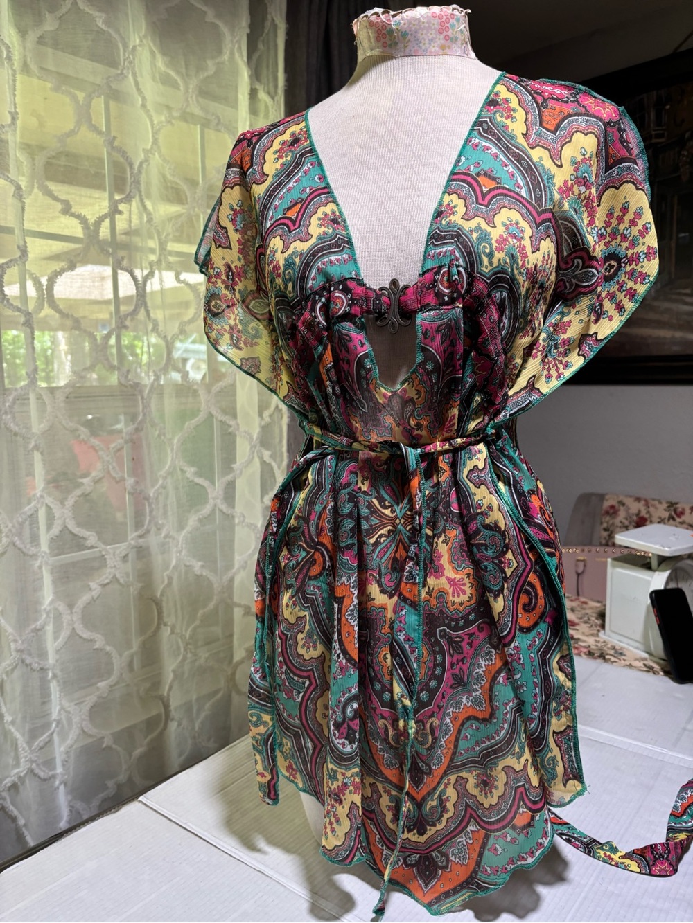 BECCA Multicolor Paisley Swim Coverup - Teal, Pink, Yellow, Orange